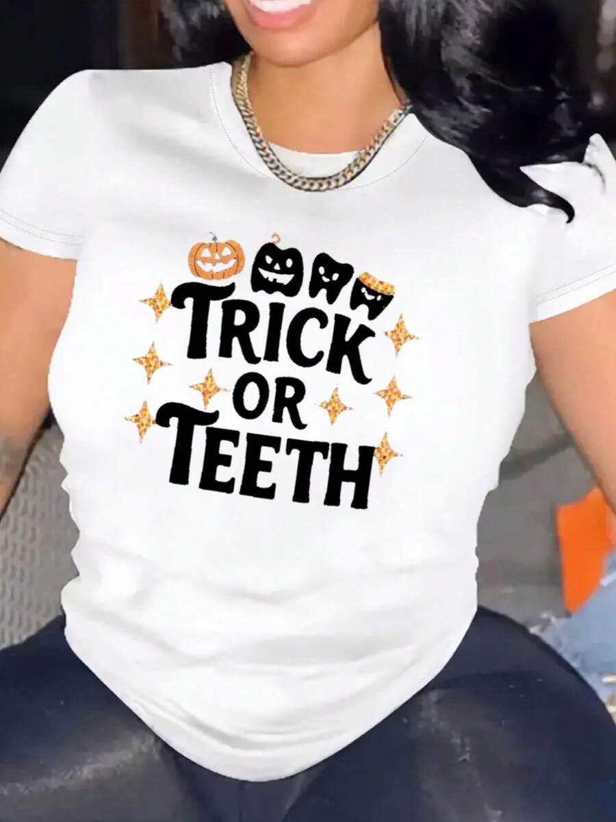 Camiseta Casual de Manga Corta para Mujer, Halloween, 1 Pieza, 100% Algodón Pesado - Cuello Redondo Cómodo, Camisetas Suaves y Adorables - negro - Ver 1