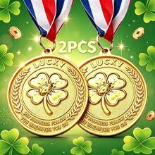 2pcs Lucky Four-Leaf Clover Gold Medal Set - Ladybug Design Commemorative Medal Engraved With "May Happiness Follow You" Inspirational Quote, Suitable As Good Luck Collectible Decor, Party Favor Or Positive Blessing Gift For All Occasions - Gold - View 6