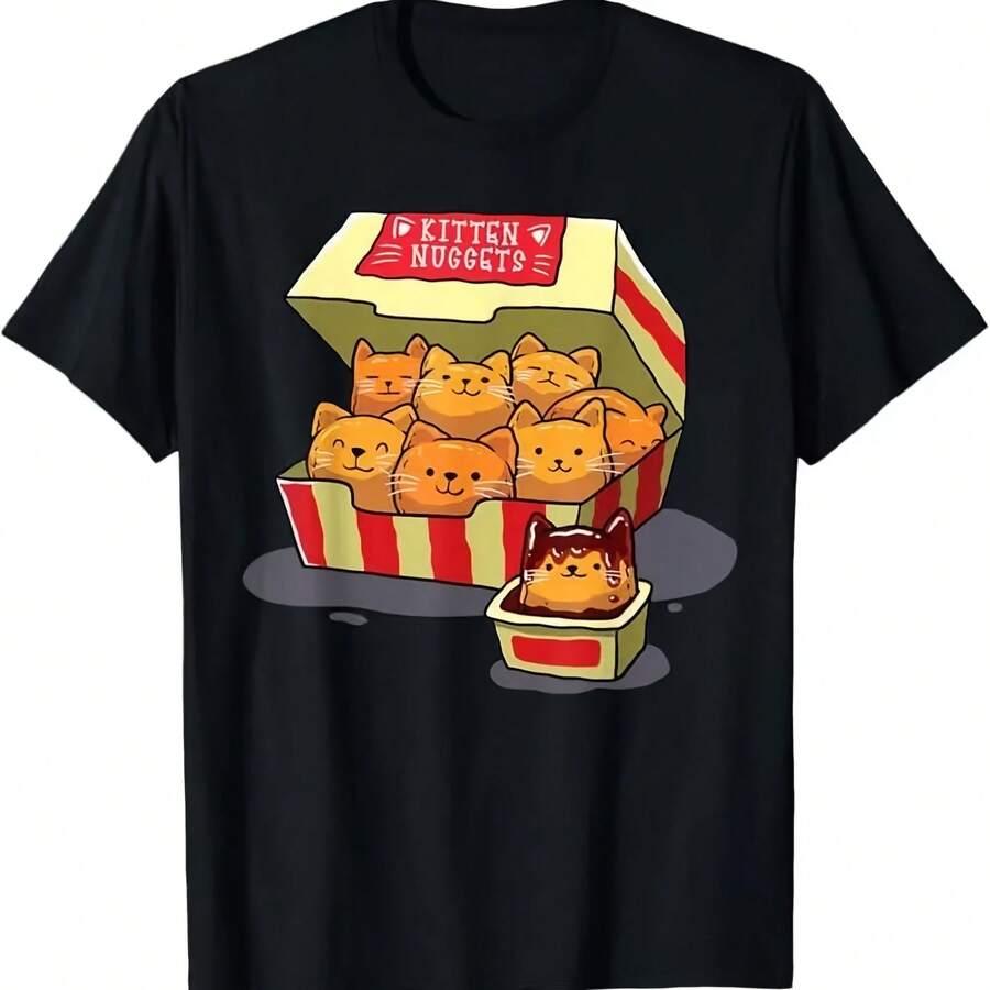 Chicken T-Shirt For Cat Lovers, Food Pun, Kitten - 彩色 - 查看 1