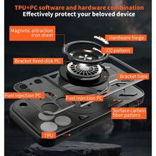 Order & Follow Store To Get Free Lanyard, 360° Rotating Stress Relief Phone Case With Mecha Style Magnetic Car Mount Stand, Anti-Drop Phone Case + Hand Strap Phone Case / Compatible With Apple 17 Pro Max/16 Pro Max/15 Pro Max/14 Pro Max/13 Pro Max/12 Pro Max/11 Pro Max / Compatible With Samsung S26/S25/S24/S23/S22/S21/U / Compatible With Xiaomi/Honor/ - Black - View 7