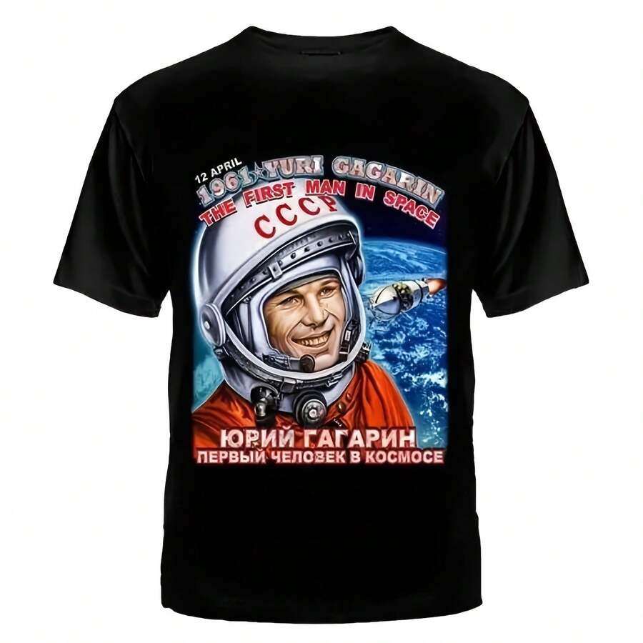 Camiseta Vintage para Hombre con Diseño de Yuri Gagarin, Exploración Espacial Soviética, Primer Cosmonauta en el Espacio, Gráfico de Nave Espacial, Estilo Retro, - Multicolor - Ver 1