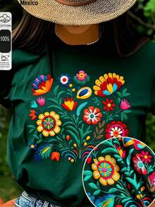 Women's Casual Printed T-Shirt, Short Sleeve And Round Neck, Local Urban Fashion Spring/Summer. Women's Blouses, Women's T-Shirts. 180g (S-XXXL) - 綠色的 - 查看 1