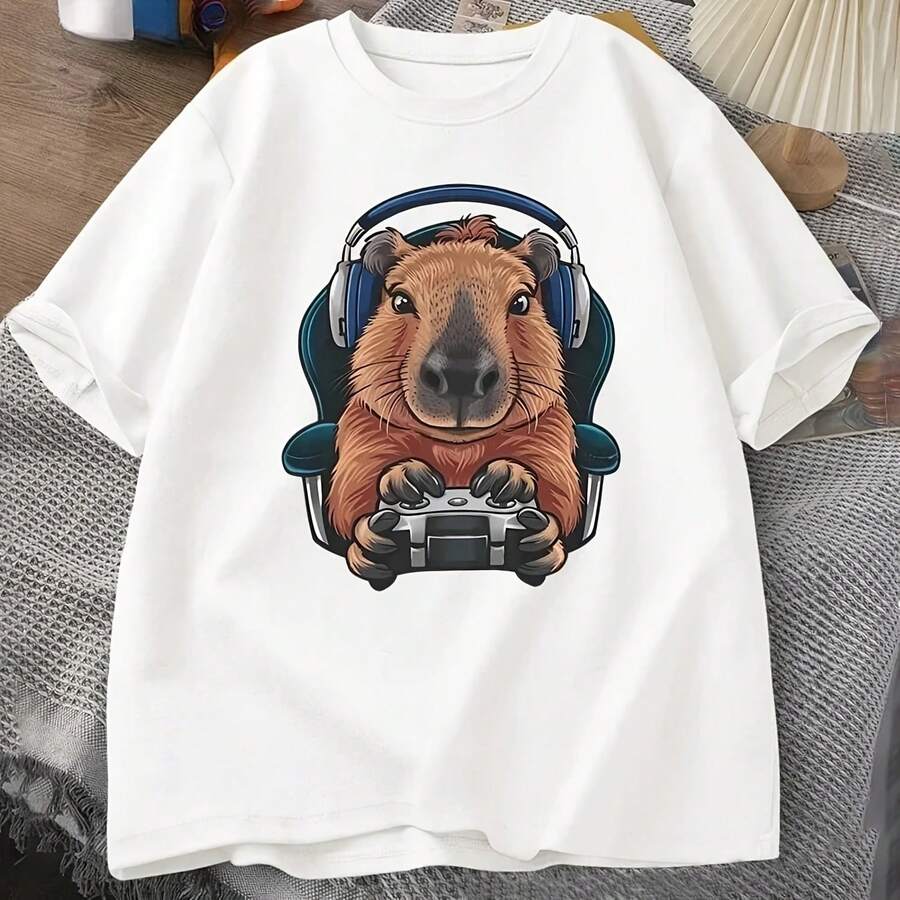 Camisa de capibara de jugadorcamiseta sin mangas de capibaracamiseta gráfica de roedores lindosjuegos de animales divertidos - Multicolor - Ver 1