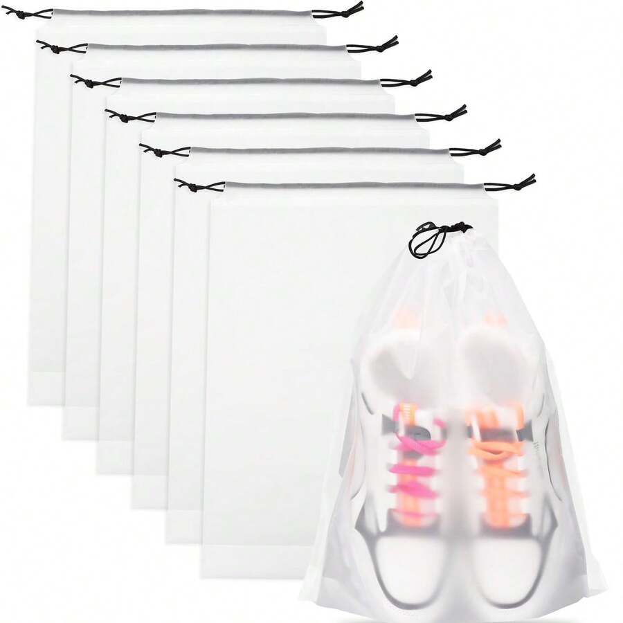 5/10/20pcs Portable Matte Translucent Waterproof Plastic Sneaker Storage Bags, Reusable Drawstring Shoe Bags, Home Organization Storage Bags, Travel Essential For Men And Women - Clear - View 1
