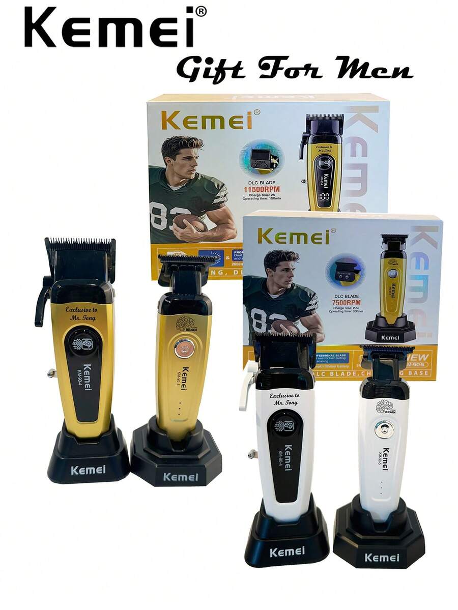 Kemei Máy cắt tóc điện mới, máy tỉa tóc chuyên nghiệp, động cơ không chổi than, tốc độ cực cao 11500 vòng/phút, lưỡi dao DLC, chất lượng cao, sử dụng tại salon hoặc nhà, cắt tóc nam, quà tặng sinh nhật/Ngày của Cha, KM-90-4 - Vàng - Xem 1