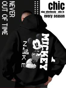 Men's Disney Mickey Mouse Graphic Hoodie, Casual Long Sleeve Hooded Sweatshirt With -Inspired Letter Print, Streetwear Style.Hoodie - 黑色 - 查看 2