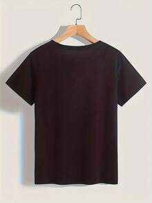 Talla grande, camiseta estampada de moda casual para mujer, con letras modernas, tacones altos, capa base, para salidas diarias. - Negro - Ver 4