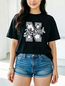 White T-Shirt With "New York City The One Since 1978" Print, Urban Design, Ideal For Casual And Youthful Looks. - 黑色 - 查看 6