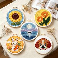 Fun Punch Needle Embroidery Complete Tool Kit, Cute Animal, Flower, Landscape Patterns, Stress Relief Handmade Craft Material Kit Gift, Includes Punch Needle + Complete Tools | With Video Tutorial - Multicolor - View 12