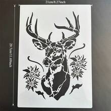 Reusable Deer Pattern Stencil For DIY Wall Art, Scrapbooking And Embossing - Durable PET Plastic, Easy To Use 11.7" X 8.3" Template - A - View 8