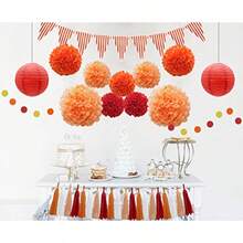 33pcs Party Decorations Supplies Set Paper Lanterns Tissue Pom Poms Flowers Tassels Hanging Garland Banner Triangle Flag Bunting for Birthday Baby Shower Wedding Graduation Events Orange Red - Naranja y rojo - Ver 4