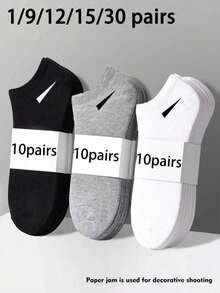 30/15/12/9/1 pares de calcetines, calcetines deportivos, calcetines cortos blancos/negros/grises, calcetines invisibles, de unicolor y estilo minimalista, adecuados para uso diario casual, regalo de Navidad - Multicolor - Ver 2