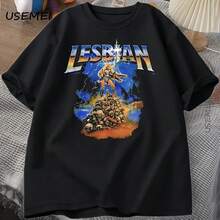 Dark Fantasy Lesbian Warrior T-Shirt For Men And Women, Funny Retro Graphic Tee With LGBT Skull, Vintage Crew Neck Tee, Loose Fit Clothing - 彩色 - 查看 1