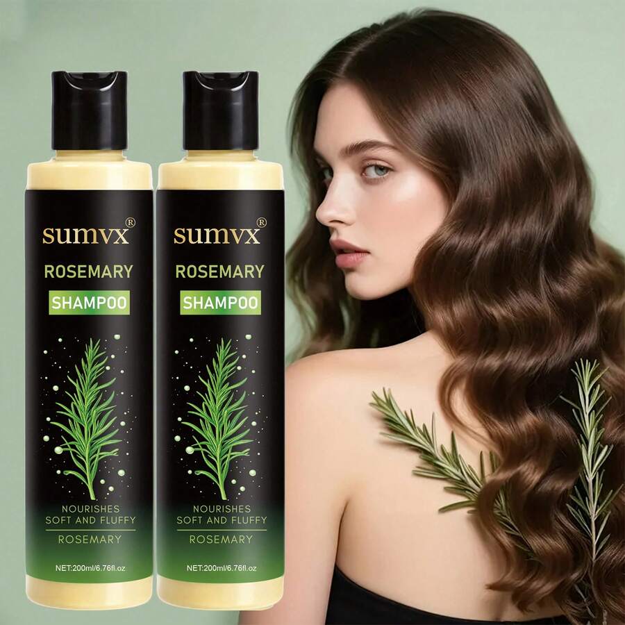 2 piezas Champú y Acondicionador Herbal de Romero. Enriquecido con Romero, Árbol de Té y Extractos Herbales para Activar los Folículos Capilares, Engrosar el Cabello, Limpiar Suavemente, Hidratar y Controlar la Grasa. La Textura Ligera y No Grasa es Adecuada para Todo Tipo de Cabello