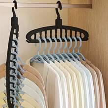 3pcs Black 11-Hole Hanger Organizer With Grey Swivel Hook, Non-Slip And Space-Saving. Suitable For Hanging Coats, Shirts, Dresses, Ties And Pants. - View 3