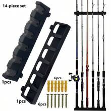 Vertical Wall Mount Fishing Rod Holder - ABS 6-Rod Storage Rack With Mounting Screws & Expansion Bolts, 14-Piece Set/This Fishing Rod Holder Is Made In China - Black - View 6