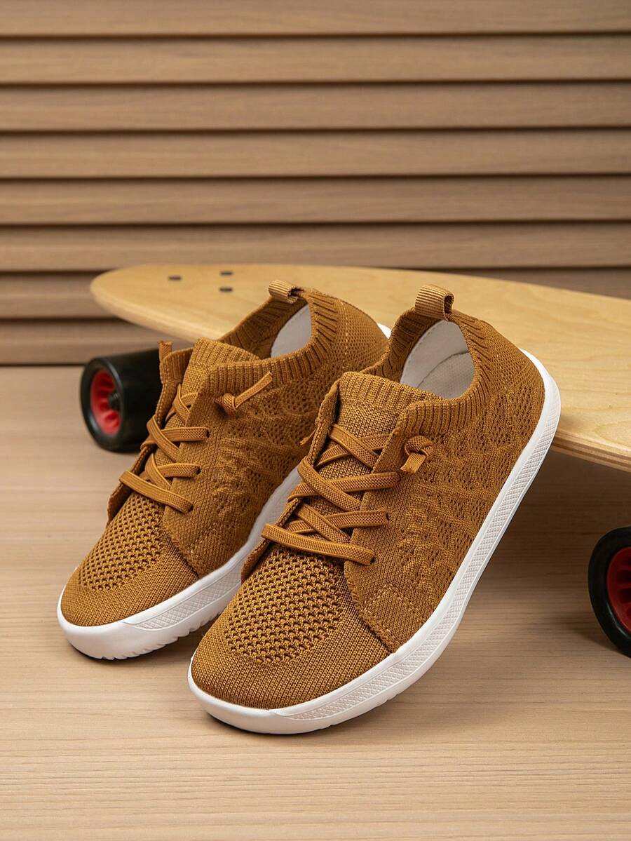 Children's Solid Color Lightweight Breathable Knit Wide Toe Box Slip-On Sneakers, Soft Sole Comfortable Versatile Casual Shoes For Boys And Girls, Suitable For Various Foot Types, School, Outdoor, Camping, Hiking And Sports