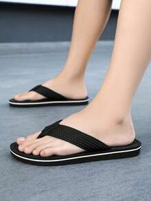 Men's All-Season Thick Sole Fashion Casual Flip-Flops, Lightweight Soft Comfortable Outdoor Leisure Vacation Beach Toe-Post Open-Toe Sandals - Black - View 6