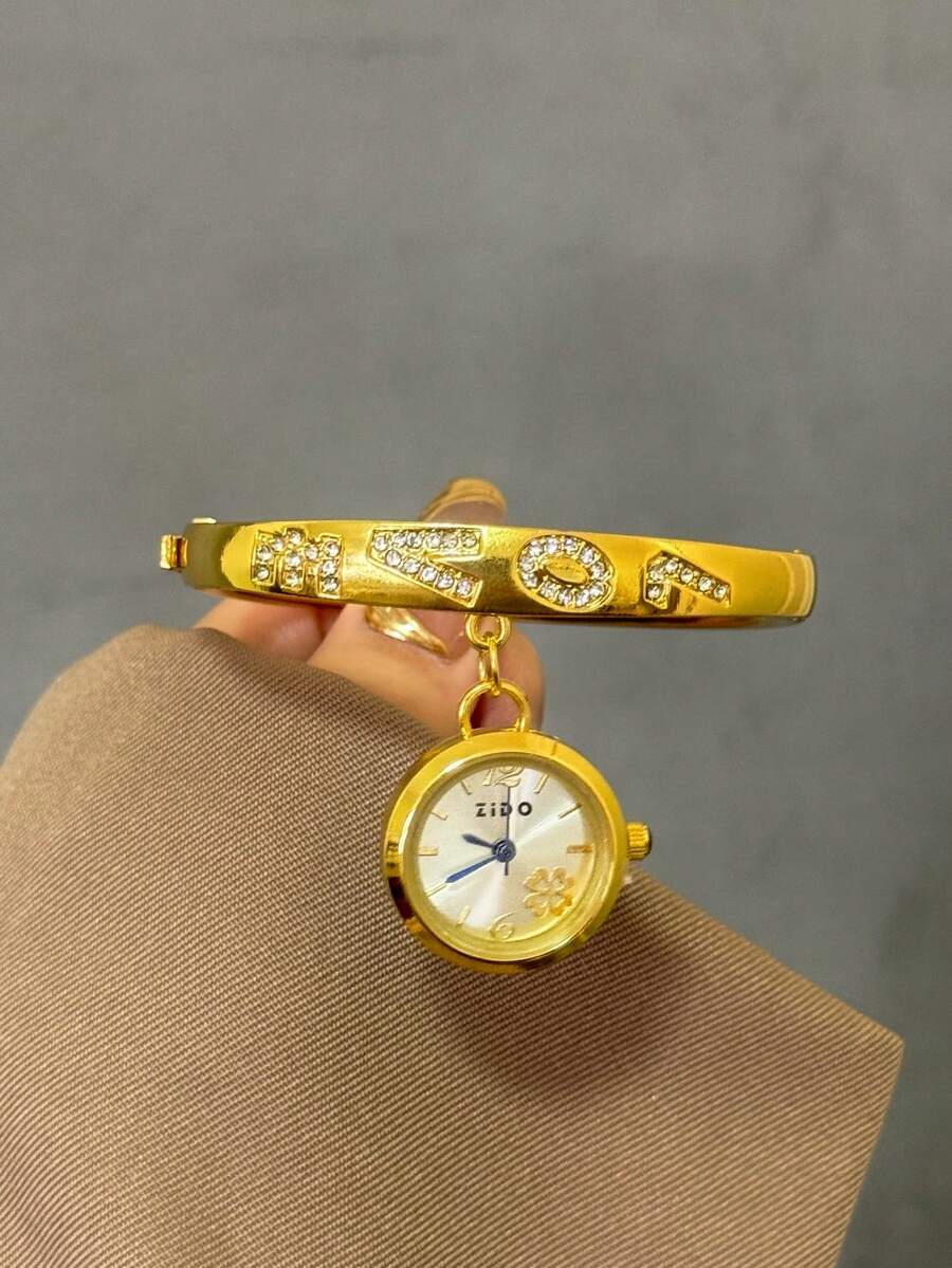 1件 金色/銀色方形竹節石英手錶,適合日常配戴,也是生日與聖誕節的理想禮物 - 金色 - 查看 1