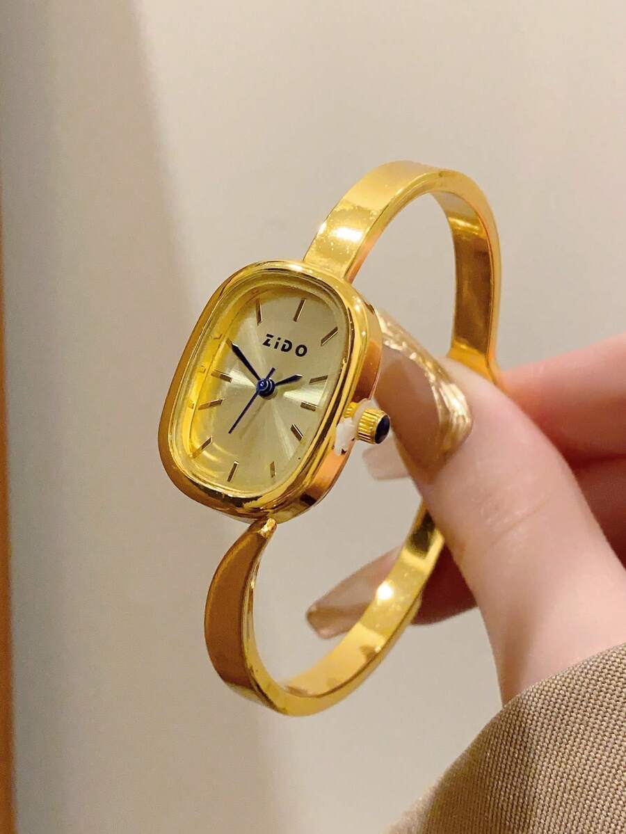1 pieza Reloj de cuarzo con nudo de bambú cuadrado dorado/plateado, perfecto para uso diario, también un regalo perfecto para cumpleaños y Navidad - Dorado - Ver 1