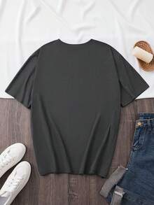 Camiseta de Talla con Estampado de Letras, Manga Corta y Cuello Redondo, Ropa Casual de Verano y Primavera, Ropa Oversize para Mujer XRYB - Negro - Ver 2