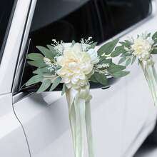 1/6/12件組婚禮走道椅背裝飾花，玫瑰婚禮椅背花，附葉子與緞帶，適用於婚禮儀式裝飾，長椅椅背花 - 彩色 - 查看 4