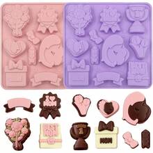 Molde de silicona para el da de la madre, 2 piezas de moldes de silicona con forma de corazn, moldes de flores de chocolate, dulces con texto inchI Love Mom Best Mom inch, molde para hornear pasteles - Violeta y rosa - Ver 1