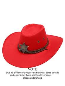 1pc Unisex Western Cowboy Hat, Metal Decor Band With Adjustable Windproof Rope Wide Brim, Costume Hat, Photo Prop, Suitable For Theme Parties And Daily Wear. Head Circumference Size M, Length 39CM, Width 35CM - Top Hat - View 10
