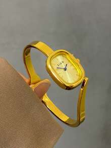 1 pieza Reloj de cuarzo con nudo de bambú cuadrado dorado/plateado, perfecto para uso diario, también un regalo perfecto para cumpleaños y Navidad - Dorado - Ver 3