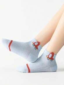 5 Pairs Summer Thin Kids Socks, Cute Cartoon Car Pattern Baby Mesh Ankle Socks For Boys - Multicolor - View 3