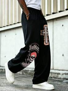 Men's Casual Loose Straight Leg Sweatpants, Spring/Autumn - Black - View 3