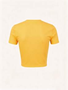 Official Disney T-Shirt Women Disney-Style "Cars" Lightning McQueen Theme Crop Top Sexy Fitted Spicy Tee Round-Neck Fitted Shirt Fan Gifts Summer Tee - 黃色 - 查看 2