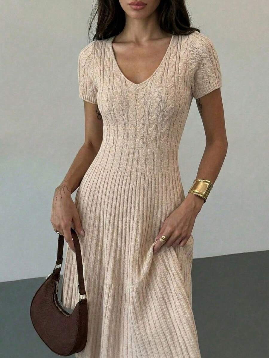 Women's Ribbed Fitted Knit Dress Low Neck Casual Summer Work Outing