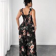 xuehuamaoyi02  Mono de pierna ancha casual y romántico con lazo para vacaciones en talla grande - Beis - Ver 4