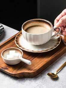 1pc Ceramic Coffee Cup Set, Elegant Vintage Cup, Light Luxury High-End, Cafe Afternoon Tea Ceramic Cup And Saucer - Multicolor - View 3
