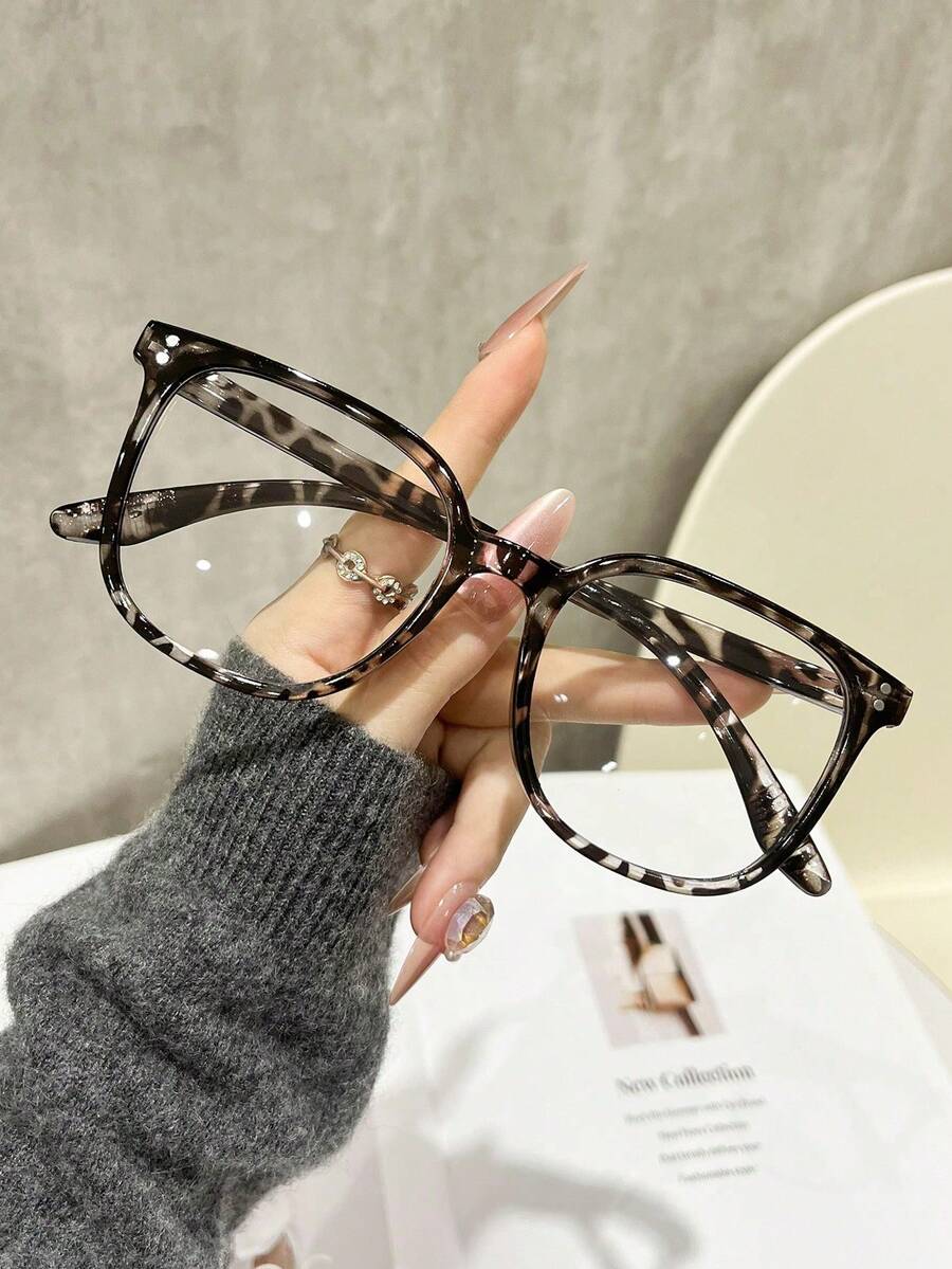1 pieza Gafas de mujer con estampado de leopardo estilo bohemio material TR cuadradas de gran tamaño transparentes, adecuadas para todas las estaciones - transparente - Ver 1