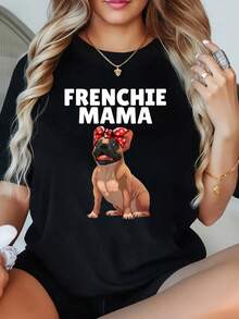 1 Camiseta de Talla Grande para Mujer con Diseño de Bulldog Francés, Estilo Casual, Cuello Redondo, 100% Poliéster, 220g, Novedad - Negro - Ver 1