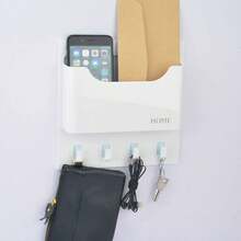 Euuztu Bedside Shelf Organizer,Stick On Adhesive Wall Mounted Floating Shelf Holder Phone,Headset,Reading Glasses,Remote Control - Good Home,Dorm,Bedroom,Office (Vertical Type/White) - 橫版/白色 - 查看 11
