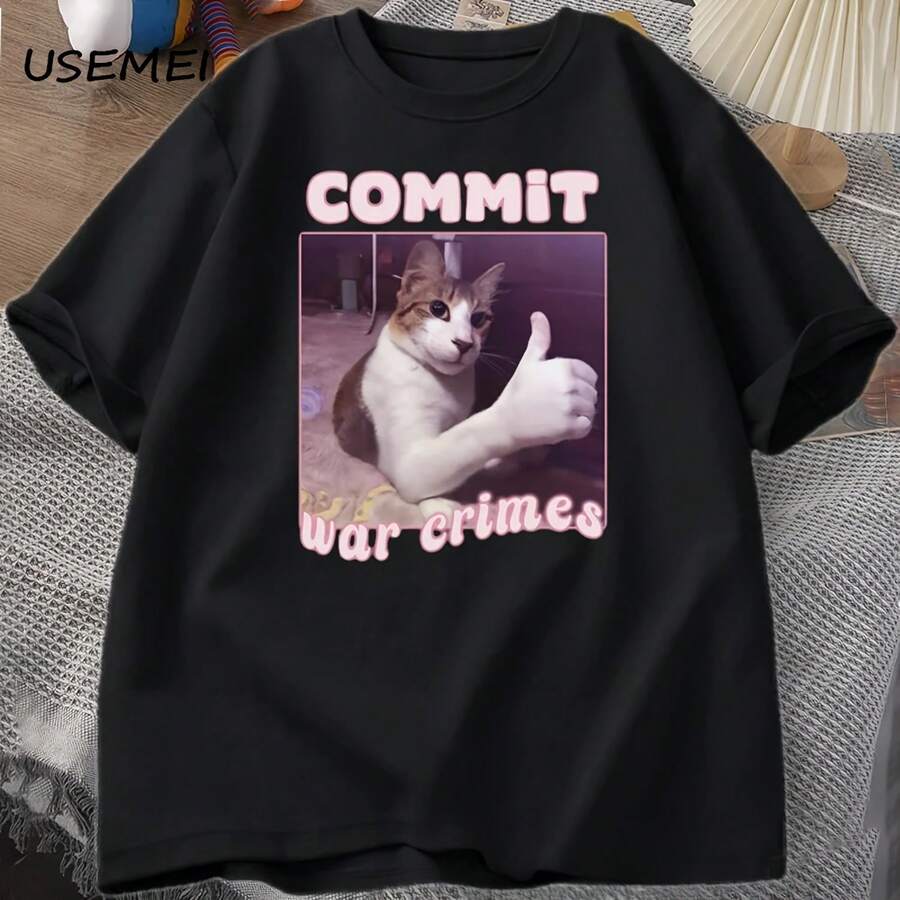 Funny Crimes Cat Print T-Shirt For Men And Women, Graphic Tees, Clothing, Meme Print T-Shirt, Harajuku Short Sleeve T-Shirt - 彩色 - 查看 1