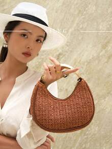 Luxury Women's Party Prom Metal Golden Weave Grass Bag Evening Clutch Bride Crossbody Bag,Perfect For Party,Wedding,Dinner/Banquet,With Wedding Dress - Brown - View 6