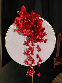 KOVLYNE 1件手工精緻花卉髮夾－夢幻布藝花朵髮飾附珍珠流蘇，適合新娘、自然風拍照與特殊場合 - 彩色 - 查看 6