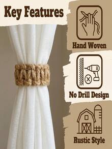 1pc/2pcs Elegant Braided Curtain Tieback Rope Clips, Suitable For Bedroom Living Room Home Decor, Fashionable And Practical Curtain Accessories - Multiple Styles - View 2