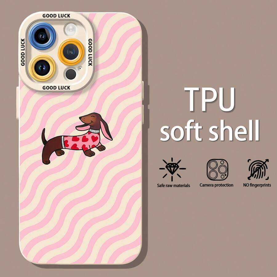 Teckel marrón con estampado de corazón rosafunda de teléfono Fundas compatibles con ,Apple,VIVO,OPPO,,, y Honor.Fabricadas en silicona TPU,ofrecen protección contra golpes y caídas.correa para celular - Blanco - Ver 1