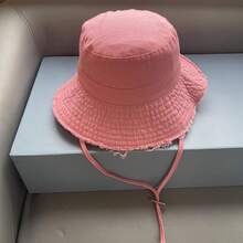 1pc Women's Solid Color Dopamine Fashion Casual Hat With Rope, Frayed Edge Distressed Bucket Hat, Spring Summer Autumn Outdoor Korean Style Couple Student Minimalist UV Protection Sun Hat - Multicolor - View 14