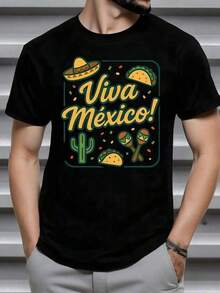 Sombrero tradicional cactus vibrante maracas festivas y tacos llenos de color que celebran la cultura mexicana con la frase Viva México transmitiendo alegría y orgullo nacional en cada detal - Negro - Ver 1