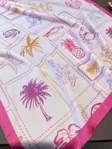1 Stück Vintage Ozean Elemente Seestern & Muschel leichter Schal, Damen Seidenkopftuch, geeignet für Strand, Straße, Alltag, Urlaub, Dekoratives Band, Feiertag - Heißes Pink - Übersicht 4