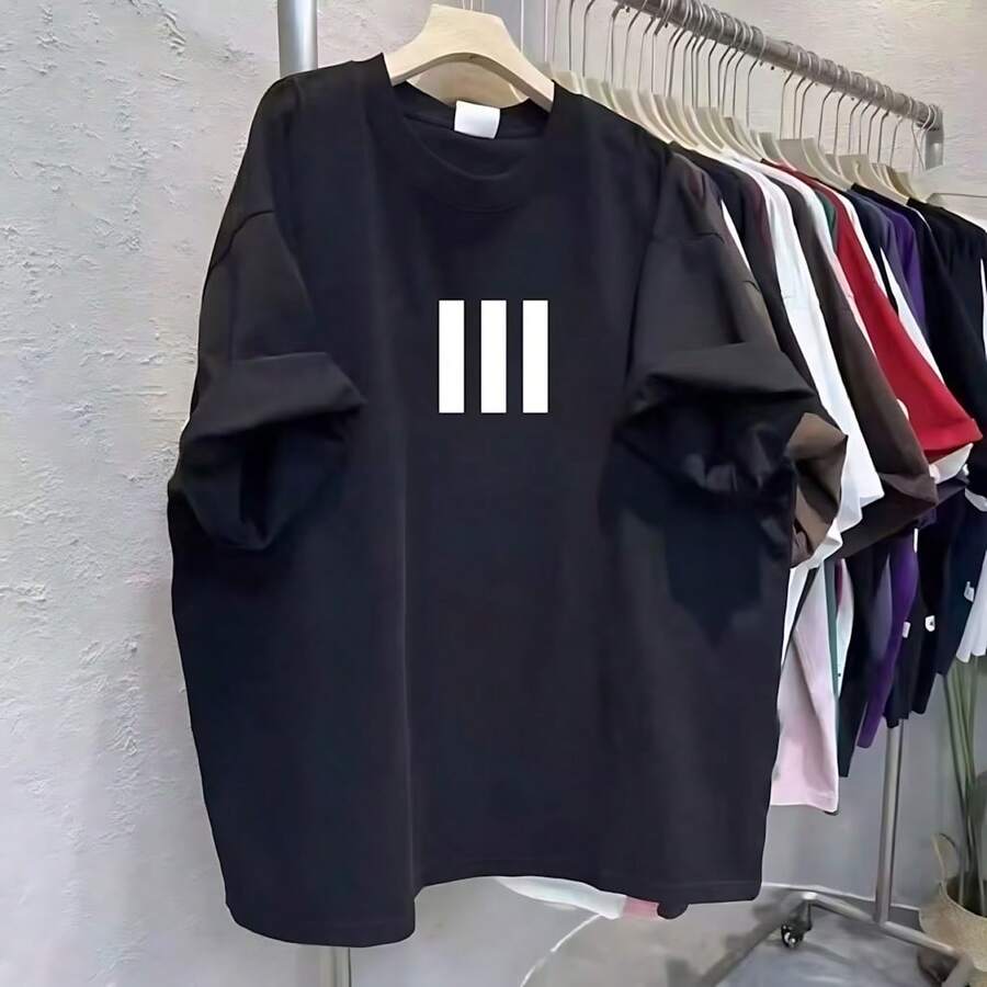 Camiseta unisex de manga corta algodón, cuello redondo, diseño estampado, corte holgado, tallas grandes, estilo urbano sencillo y elegante, clásico y versátil, apto para todas las estaciones - Negro - Ver 1