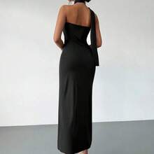Vestido suelto con mangas acampanadas asimétricas de color marrón moca para mujer, vestido largo de moda, ropa de primavera/verano, adecuado para ir al trabajo, elegante, sexy - Negro1 - Ver 11