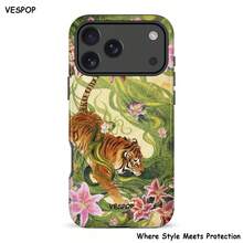 VESPOP Y2K Double Layer Anti-Drop Phone Case, Glossy Design, Vibrant Colors, Compatible With IPhone 17/16/15/14/13 Pro Max, Compatible With Galaxy S26/S25/S24 Ultra, Compatible With Pixel 10/9/8 Pro, Vintage Chinese Tiger Pattern - Mixed Color 1 - View 1