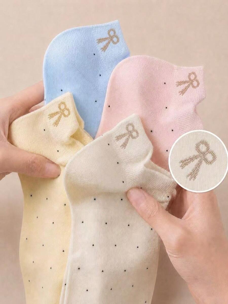 5 Pairs Random Sweet Cute Bow Low-Cut Odor-Resistant Versatile Shallow Ankle Socks - Multicolor - View 1